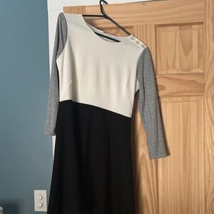 LOFT Monochrome Dress with Gray Sleeves
